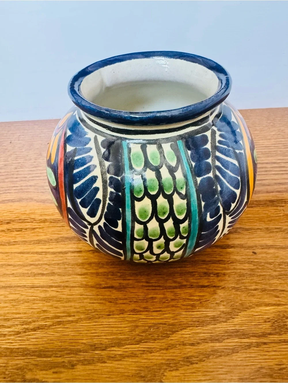 Mexican Folk Art Hand-painted Terracotta Small Vase-Mexico